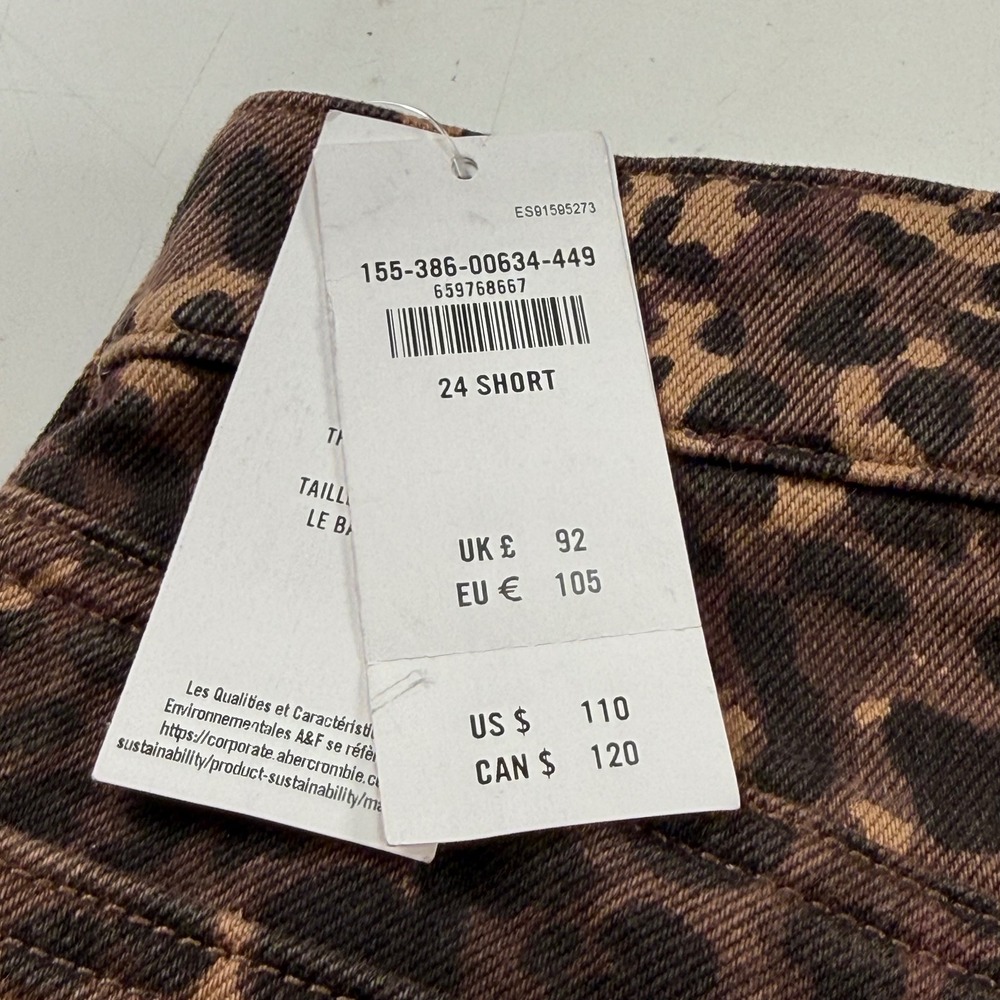 Abercrombie & Fitch Baggy Leopard Print Jeans Curve Love Womens 24 Short  NEW - Picture 3 of 10